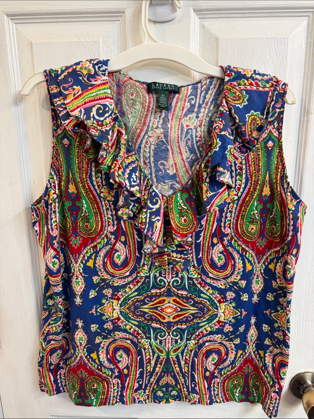 Lauren Ralph Lauren Multicolor Paisley Ruffle V-Neck Sleeveless Top